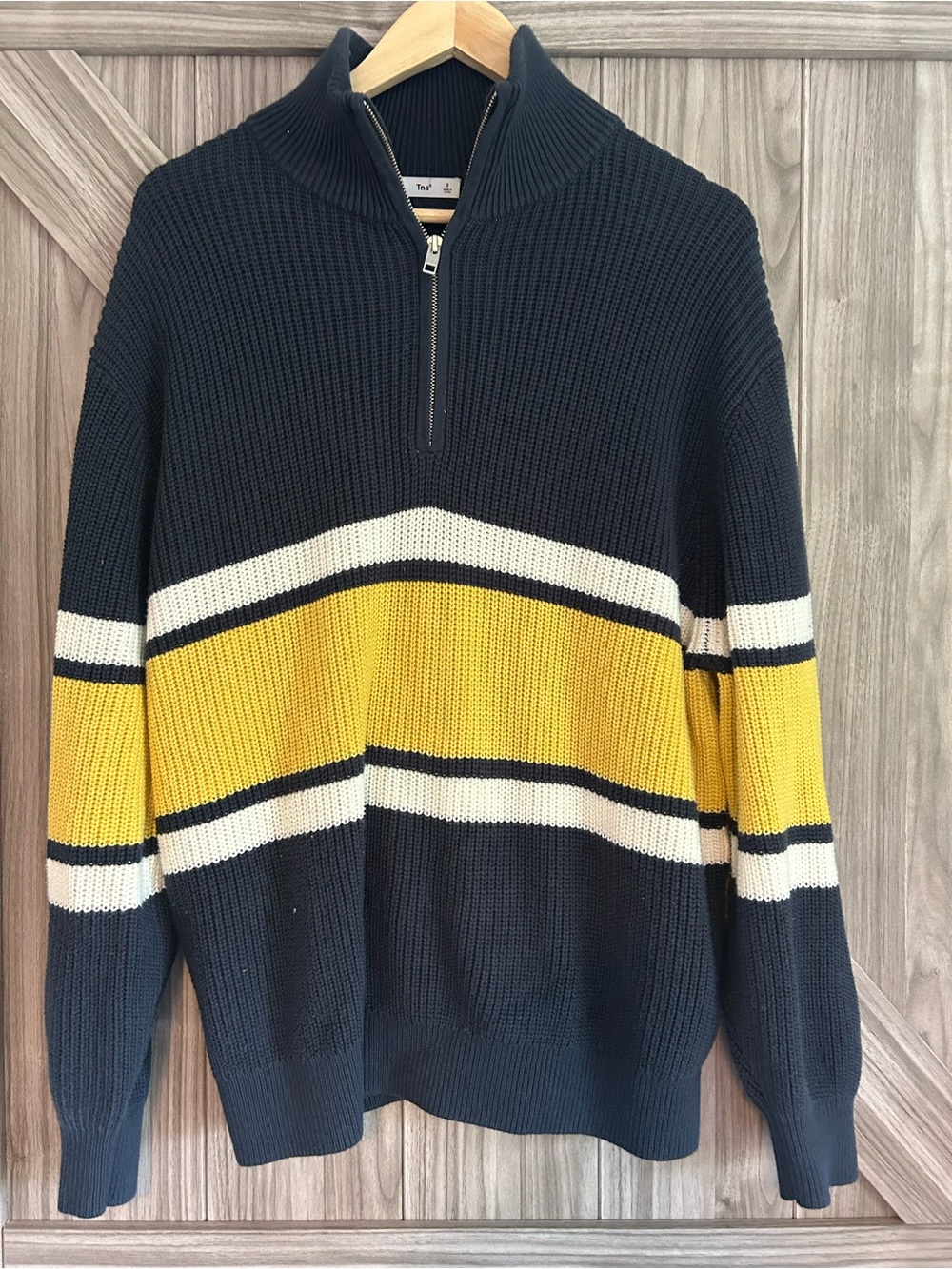 Aritzia TNA Ashbury Half-Zip Striped Knit Sweater - Size 2